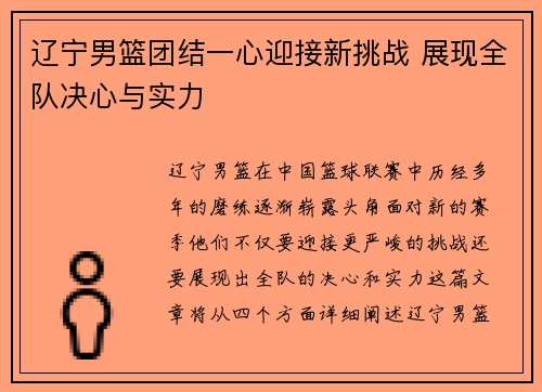 辽宁男篮团结一心迎接新挑战 展现全队决心与实力