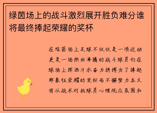 绿茵场上的战斗激烈展开胜负难分谁将最终捧起荣耀的奖杯