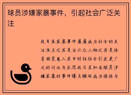 球员涉嫌家暴事件，引起社会广泛关注