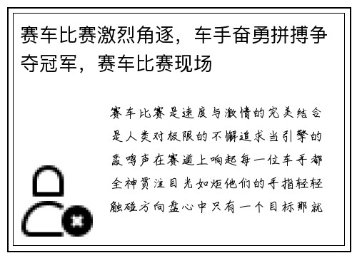赛车比赛激烈角逐，车手奋勇拼搏争夺冠军，赛车比赛现场
